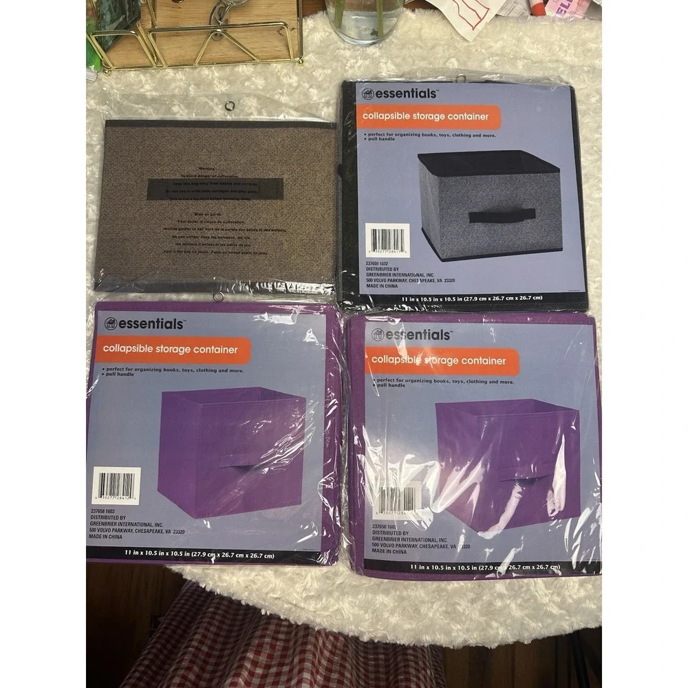 essentials Foldable Storage Container w/ Handles, Purple, 11 x 10.5 x 10.5 in,